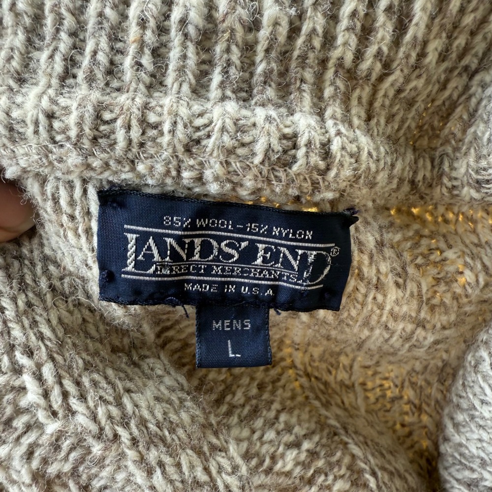 Vintage Lands End Wool Blend Shawl Collar Cardigan Sweater Elbow Patches USA L - Picture 4 of 7